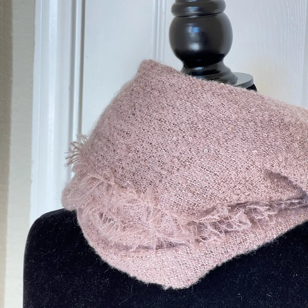Pink Cozy Blanket Scarf Oversized Winter Wrap Long Fringe Shawl Sequin Outerwear